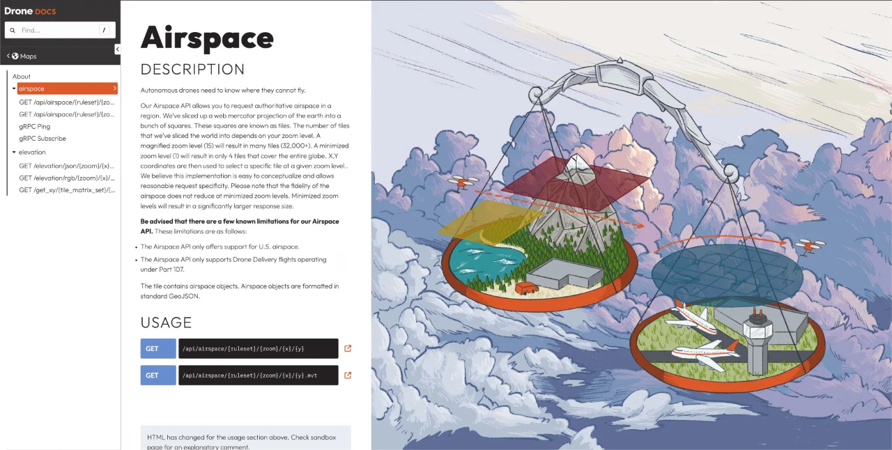 UTM airspace API documentation page